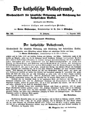 Der katholische Volksfreund Samstag 11. Dezember 1852