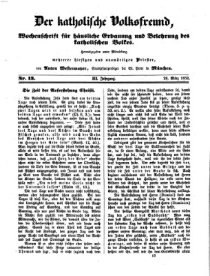 Der katholische Volksfreund Samstag 26. März 1853