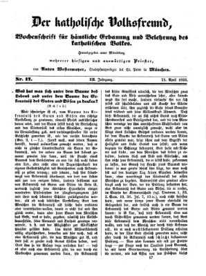 Der katholische Volksfreund Samstag 23. April 1853