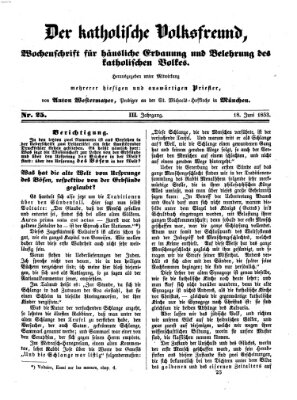 Der katholische Volksfreund Samstag 18. Juni 1853