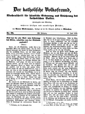 Der katholische Volksfreund Samstag 25. Juni 1853