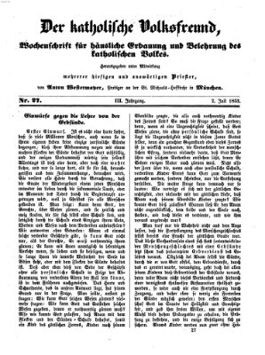 Der katholische Volksfreund Samstag 2. Juli 1853