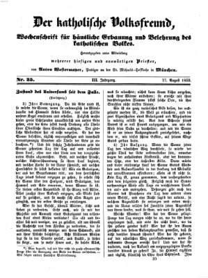 Der katholische Volksfreund Samstag 27. August 1853