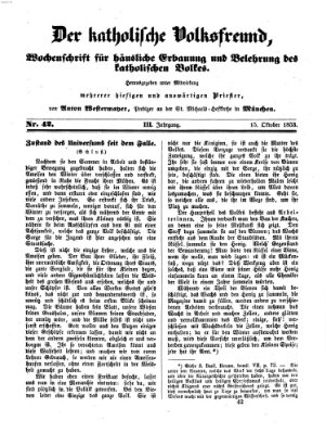 Der katholische Volksfreund Samstag 15. Oktober 1853