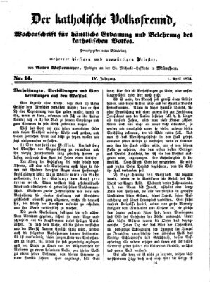 Der katholische Volksfreund Samstag 1. April 1854