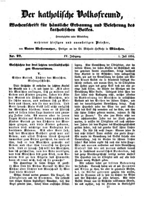 Der katholische Volksfreund Samstag 1. Juli 1854