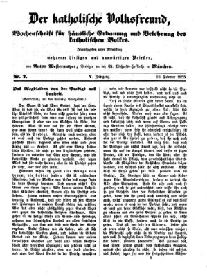 Der katholische Volksfreund Samstag 10. Februar 1855