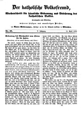 Der katholische Volksfreund Samstag 21. April 1855