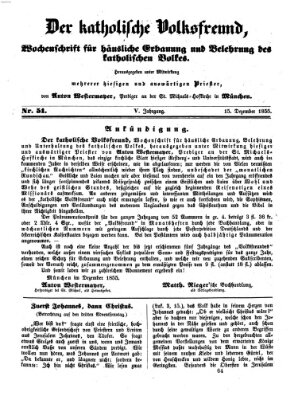 Der katholische Volksfreund Samstag 15. Dezember 1855