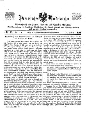 Preußisches Handels-Archiv Freitag 18. April 1856