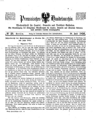 Preußisches Handels-Archiv Freitag 18. Juli 1856