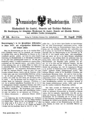 Preußisches Handels-Archiv Freitag 22. August 1856