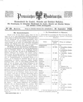 Preußisches Handels-Archiv Freitag 26. September 1856