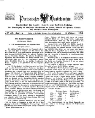 Preußisches Handels-Archiv Freitag 3. Oktober 1856