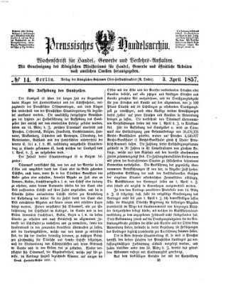 Preußisches Handels-Archiv Freitag 3. April 1857