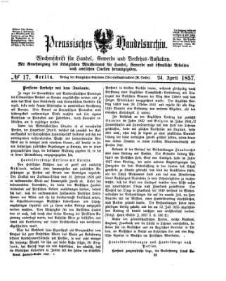 Preußisches Handels-Archiv Freitag 24. April 1857