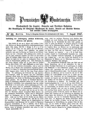 Preußisches Handels-Archiv Freitag 7. August 1857