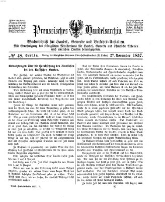 Preußisches Handels-Archiv Freitag 27. November 1857