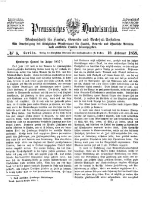 Preußisches Handels-Archiv Freitag 19. Februar 1858