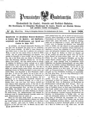 Preußisches Handels-Archiv Freitag 9. April 1858