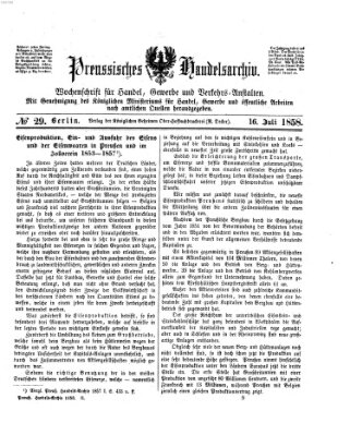 Preußisches Handels-Archiv Freitag 16. Juli 1858