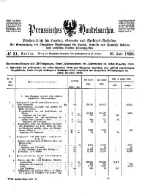 Preußisches Handels-Archiv Freitag 30. Juli 1858