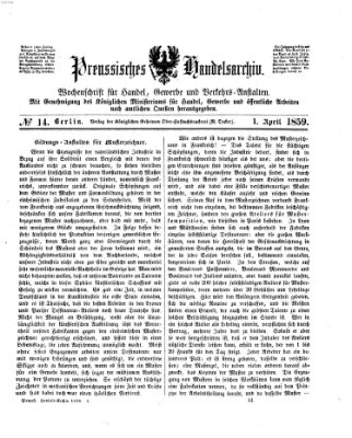 Preußisches Handels-Archiv Freitag 1. April 1859