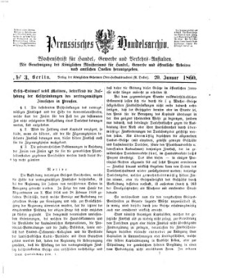 Preußisches Handels-Archiv Freitag 20. Januar 1860