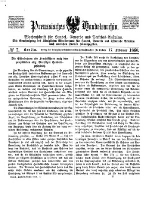 Preußisches Handels-Archiv Freitag 17. Februar 1860