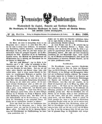 Preußisches Handels-Archiv Freitag 9. März 1860