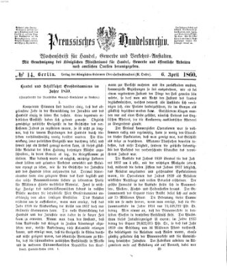 Preußisches Handels-Archiv Freitag 6. April 1860