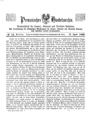 Preußisches Handels-Archiv Freitag 13. April 1860