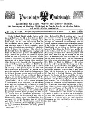 Preußisches Handels-Archiv Freitag 4. Mai 1860