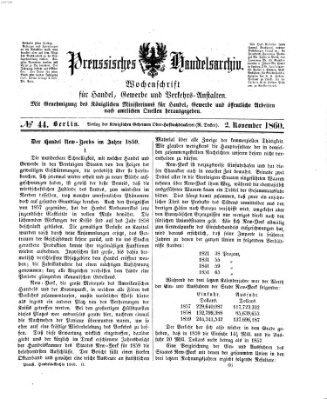 Preußisches Handels-Archiv Freitag 2. November 1860