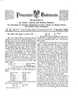 Preußisches Handels-Archiv Freitag 9. November 1860