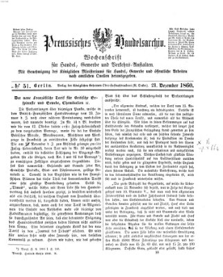 Preußisches Handels-Archiv Freitag 21. Dezember 1860