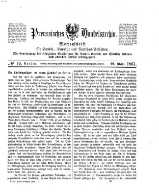 Preußisches Handels-Archiv Freitag 22. März 1861