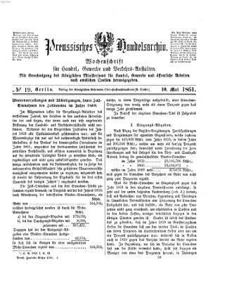 Preußisches Handels-Archiv Freitag 10. Mai 1861