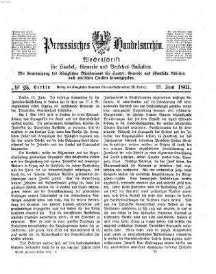 Preußisches Handels-Archiv Freitag 21. Juni 1861