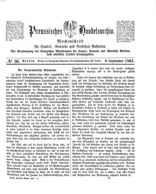 Preußisches Handels-Archiv Freitag 6. September 1861