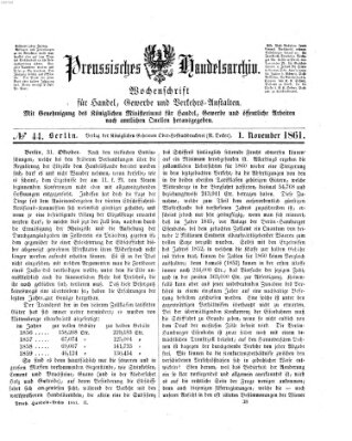 Preußisches Handels-Archiv Freitag 1. November 1861