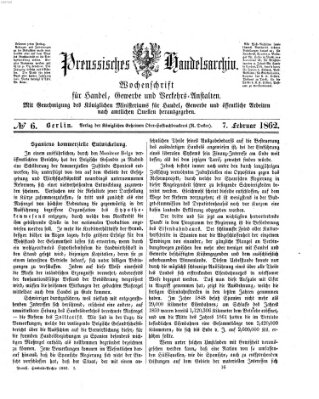 Preußisches Handels-Archiv Freitag 7. Februar 1862