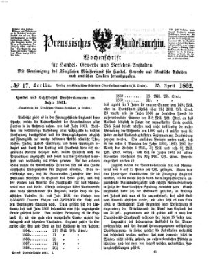 Preußisches Handels-Archiv Freitag 25. April 1862