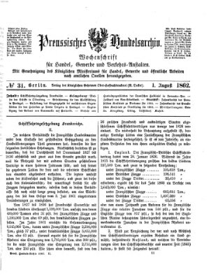 Preußisches Handels-Archiv Freitag 1. August 1862