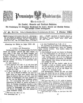 Preußisches Handels-Archiv Freitag 3. Oktober 1862