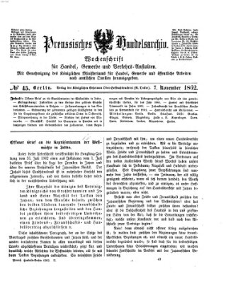 Preußisches Handels-Archiv Freitag 7. November 1862