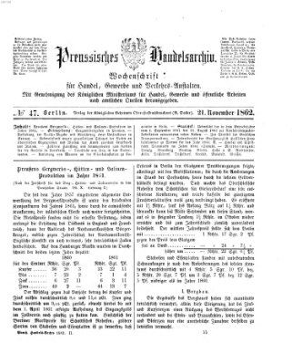 Preußisches Handels-Archiv Freitag 21. November 1862