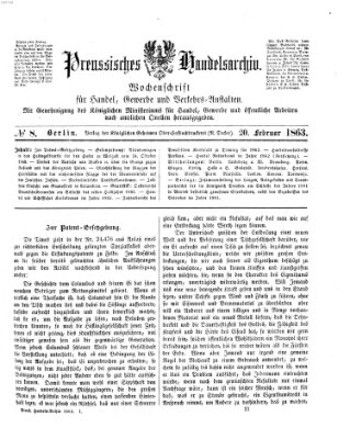 Preußisches Handels-Archiv Freitag 20. Februar 1863