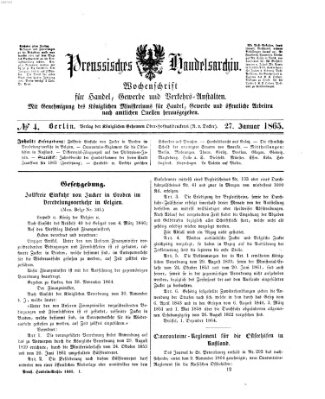 Preußisches Handels-Archiv Freitag 27. Januar 1865