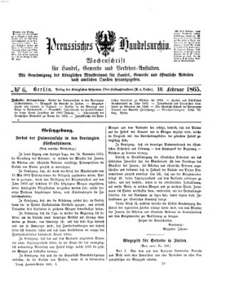 Preußisches Handels-Archiv Freitag 10. Februar 1865